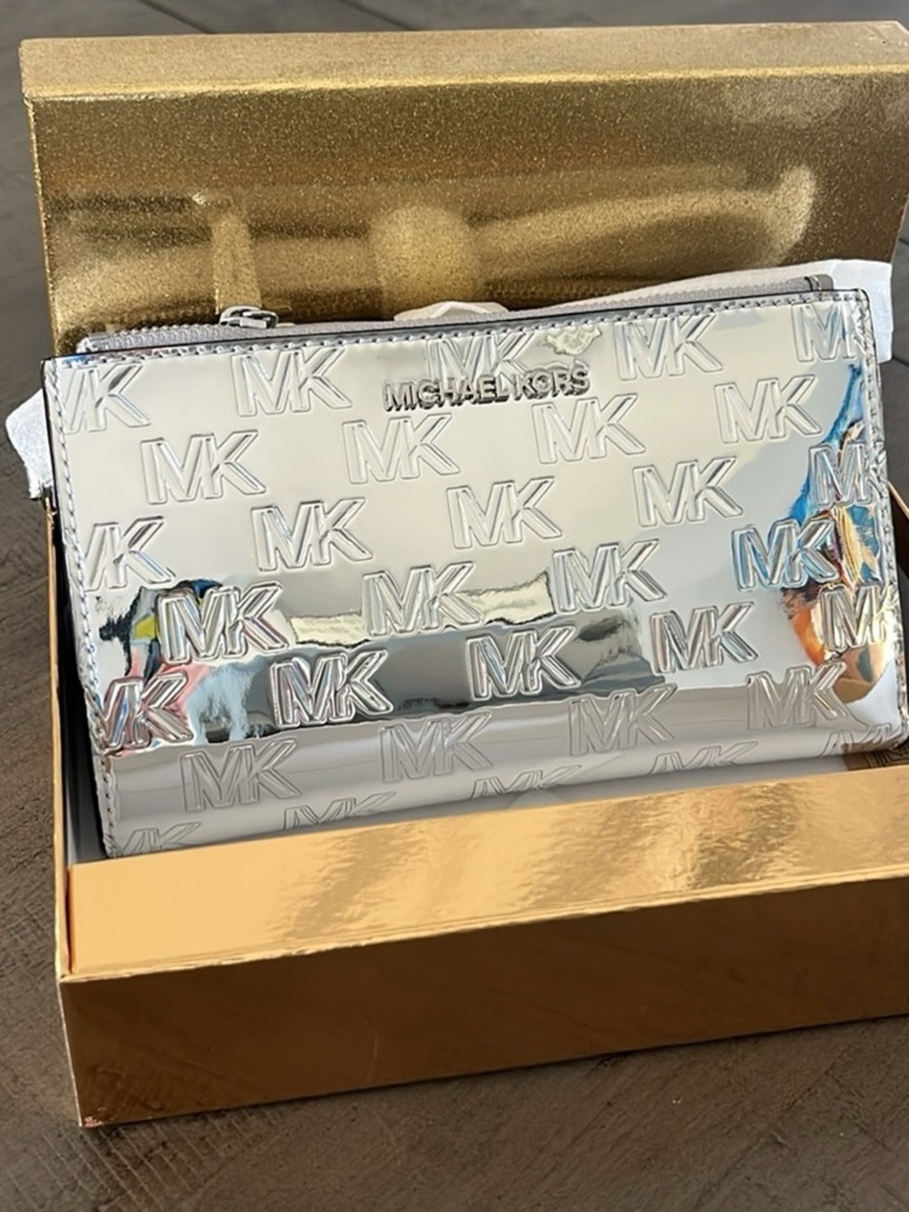 Michael Kors Silver Reflective MK Embossed Men's Wallet special edition